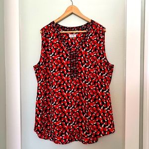 Tahari sleeveless red and navy blouse